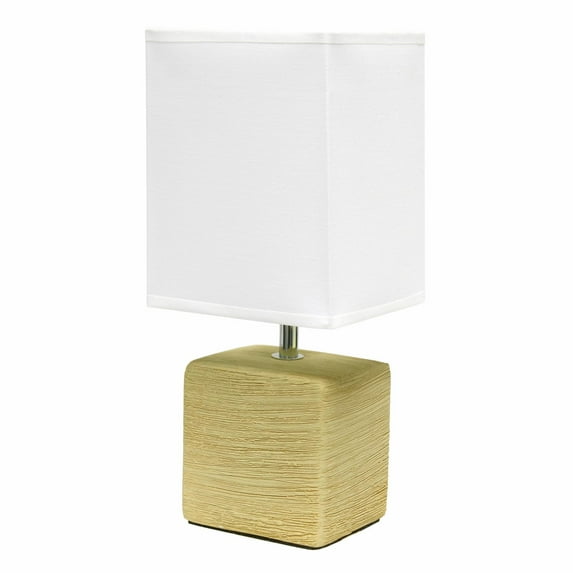 Simple Designs Petite Faux Stone Table Lamp with Fabric Shade - OffWhite with White Shade