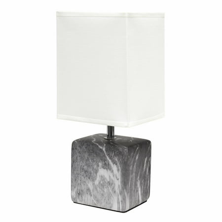 Simple Designs - Petite Marbled Ceramic Table Lamp with Fabric Shade - Black base/White shade
