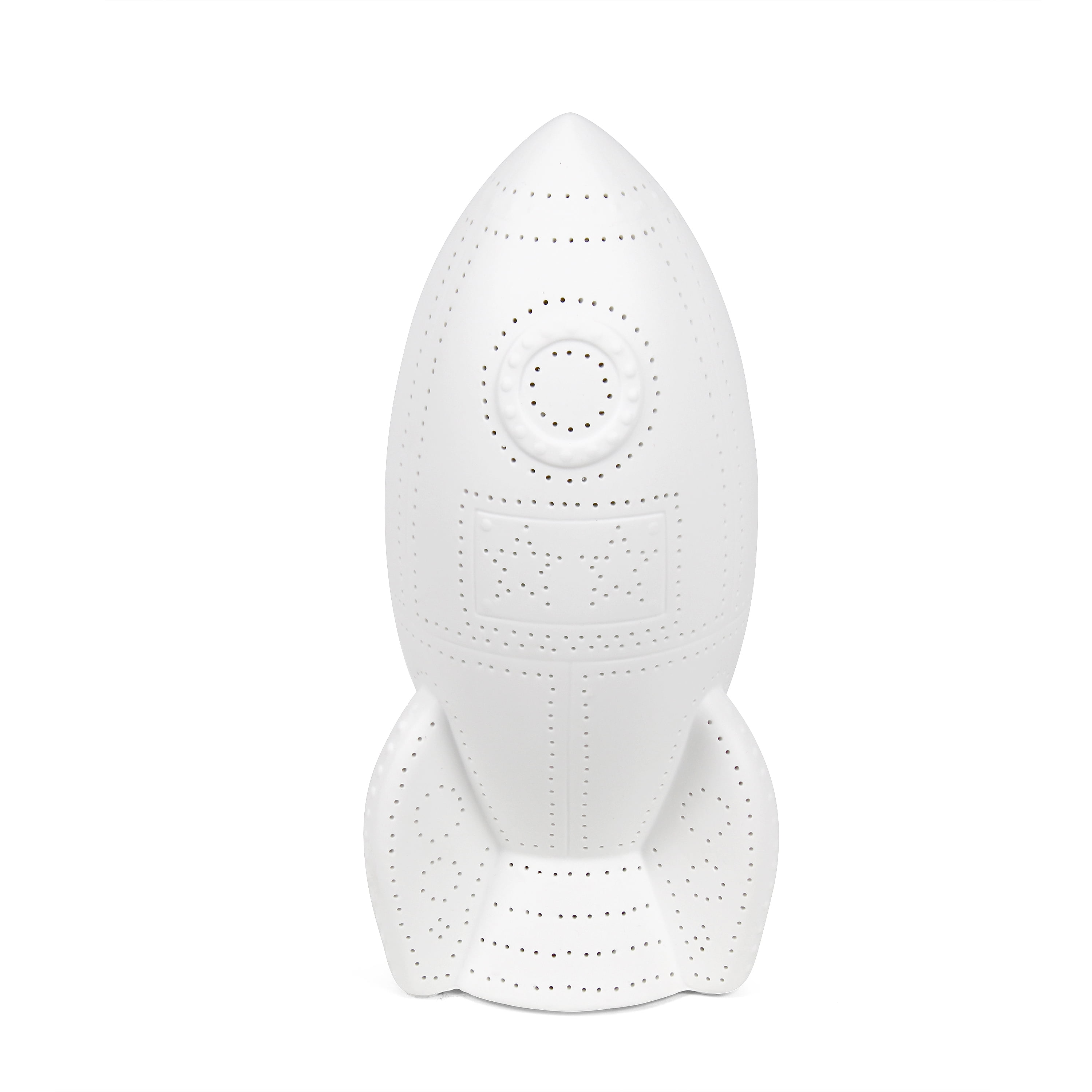 White Porcelain Rocket Ship Table Lamp for Kids