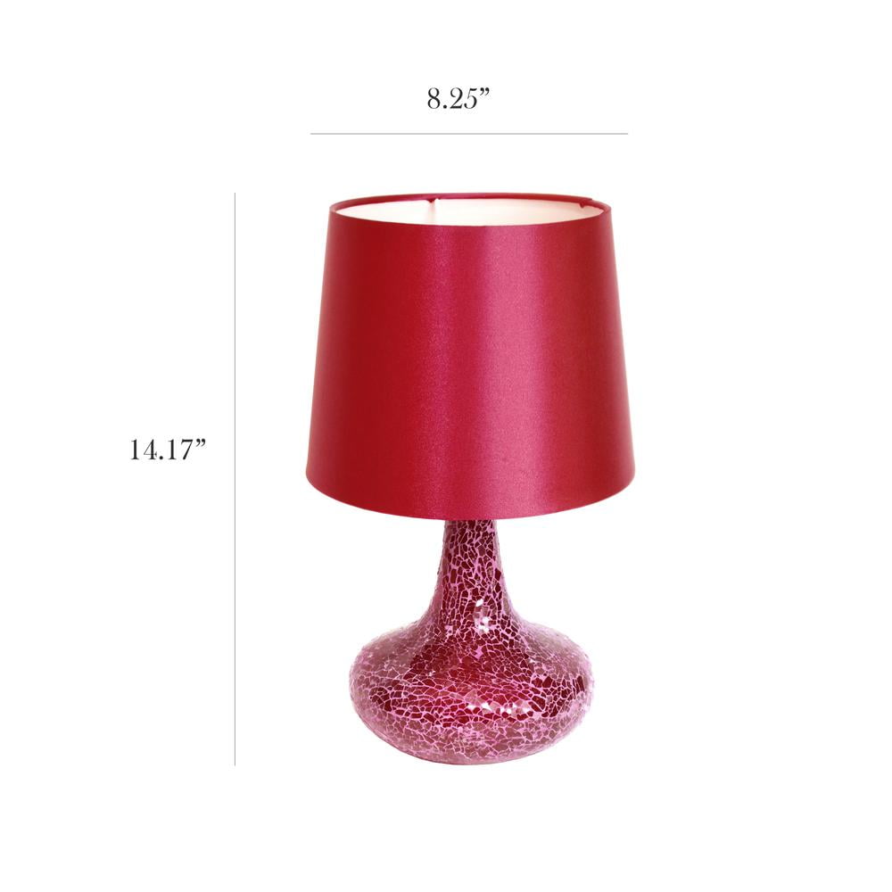 Red Mosaic Tiled Glass Genie Nightstand Lamp with Fabric Shade