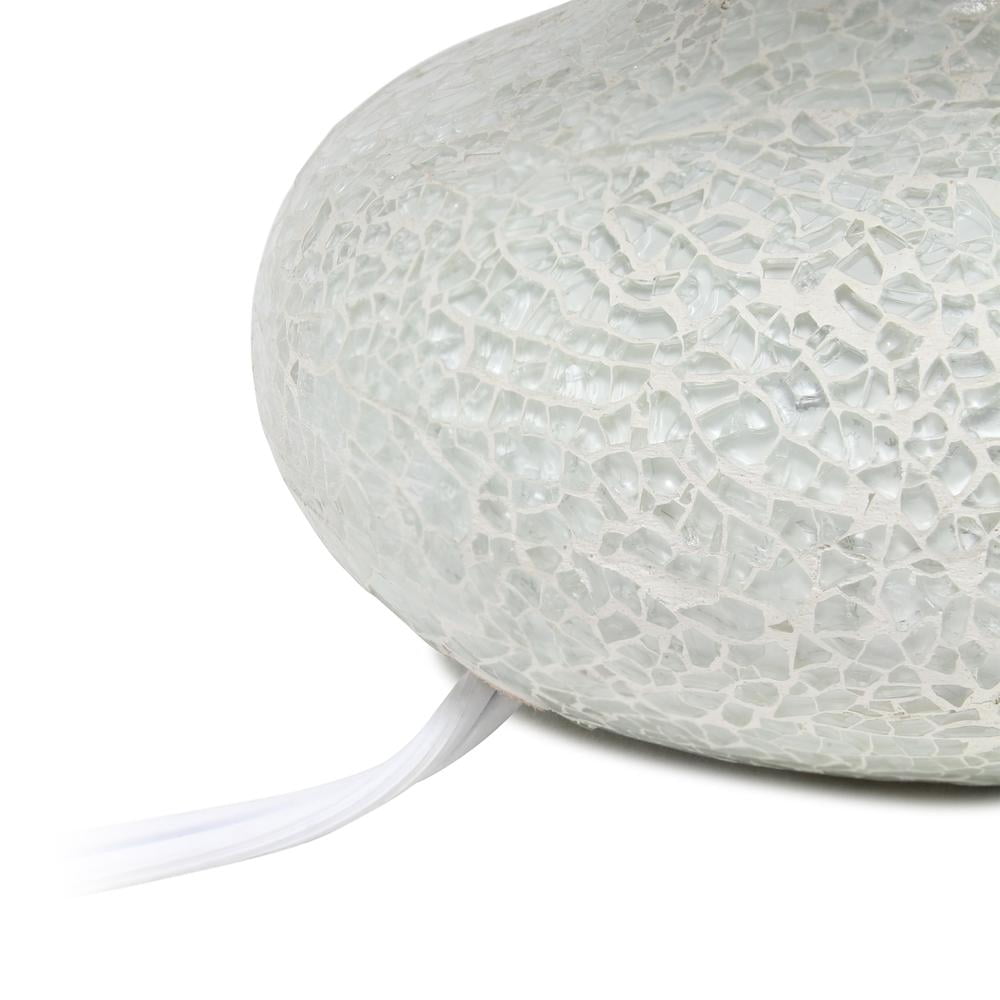 White Mosaic Tiled Glass Genie Nightstand Lamp with Fabric Shade