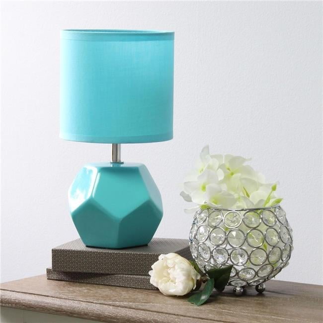 Blue Geometric Ceramic Mini Table Lamp with Fabric Shade