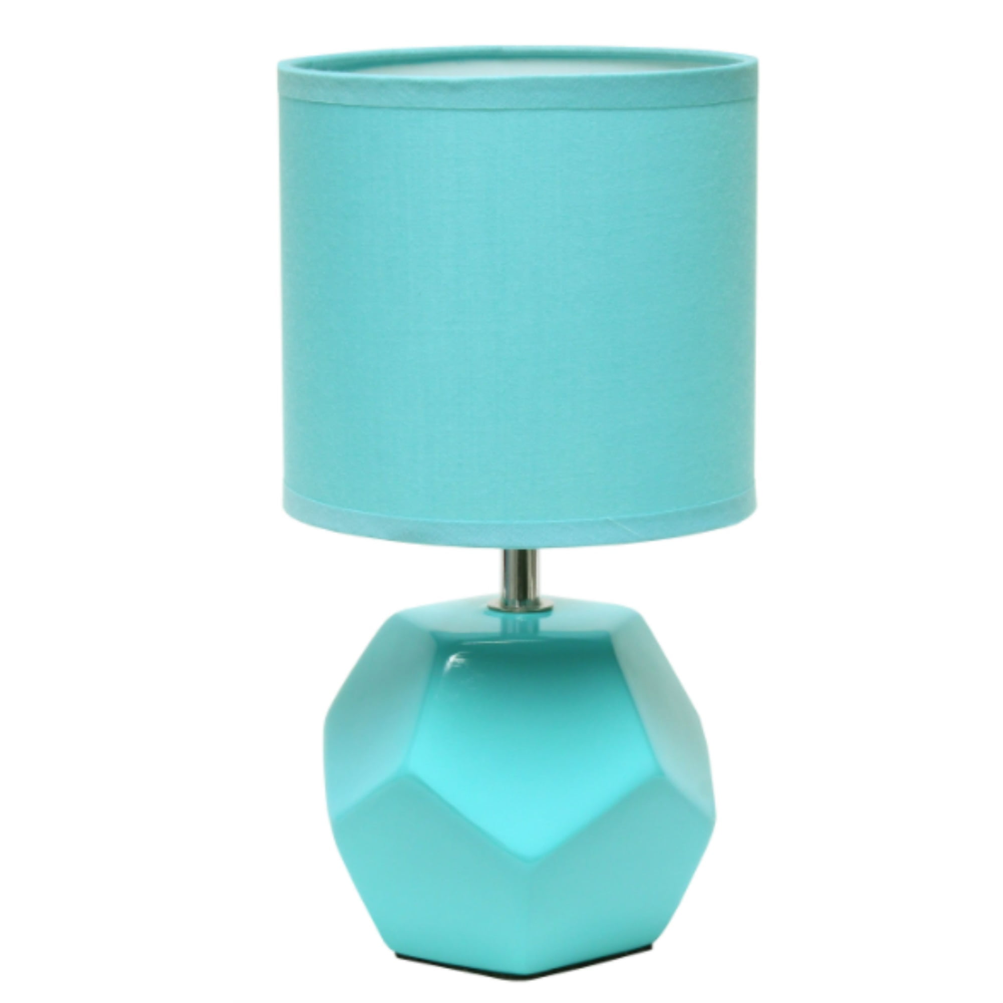 Blue Geometric Ceramic Mini Table Lamp with Fabric Shade