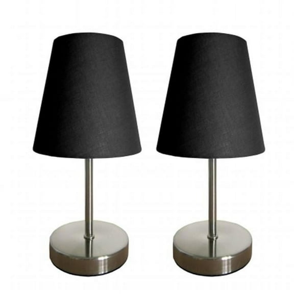 Simple Designs Sand Nickel Mini Basic Table Lamp with Fabric Shade 2 Pack Set, Black