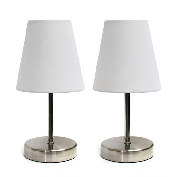 Simple Designs Sand Nickel Mini Basic Table Lamp with Fabric Shade 2 Pack Set