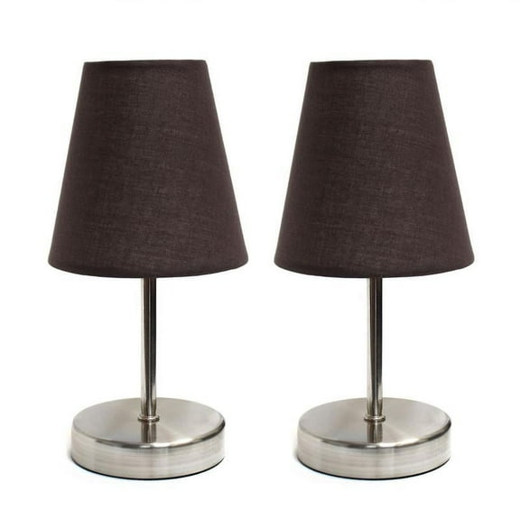 Simple Designs Sand Nickel Mini Basic Table Lamp with Fabric Shade 2 Pack Set
