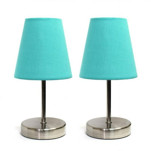 Simple Designs Sand Nickel Mini Basic Table Lamp with Fabric Shade 2 Pack Set