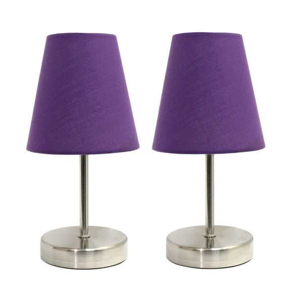 Simple Designs Sand Nickel Mini Basic Table Lamp with Fabric Shade - 2 Pack