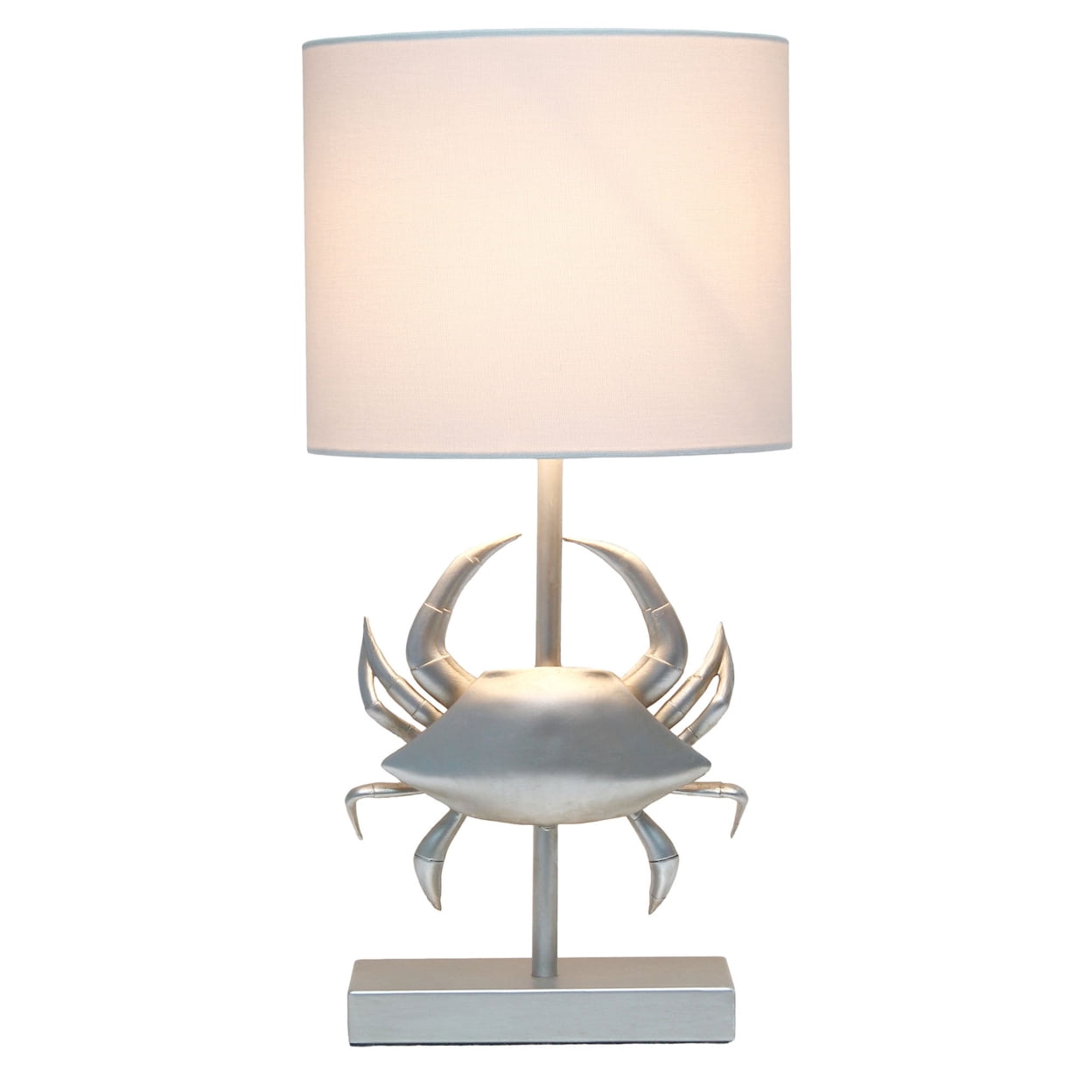 18.25" Coastal Brushed Nickel Crab Table Lamp with White Shade