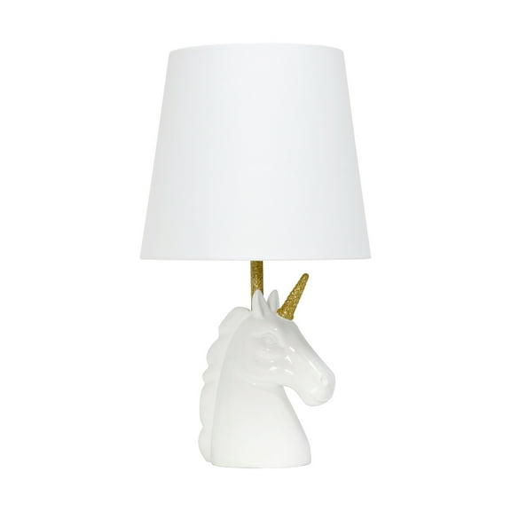 Simple Designs Sparkling Gold and White Unicorn Table Lamp