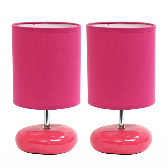 Simple Designs Stonies Stone-Look Table Lamps, 10-1/2"H, Pink Shade/Pink Base, Set Of 2 Lamps