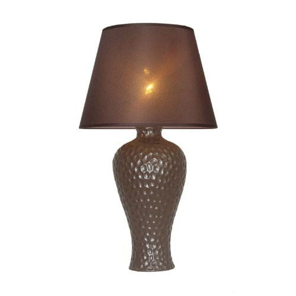 Brown Textured Ceramic Table Lamp with Fabric Shade