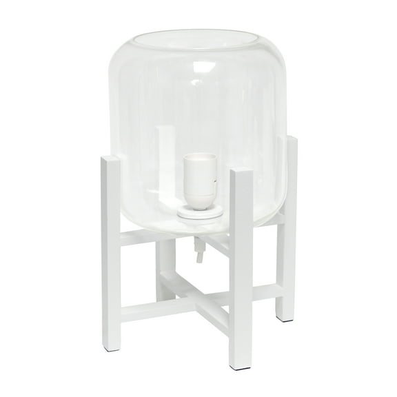 Simple Designs White Wood Mounted Table Lamp with Glass Cylinder Shade