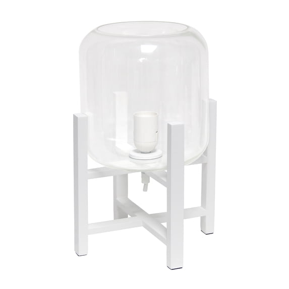 Simple Designs White Wood Mounted Table Lamp with Glass Cylinder Shade