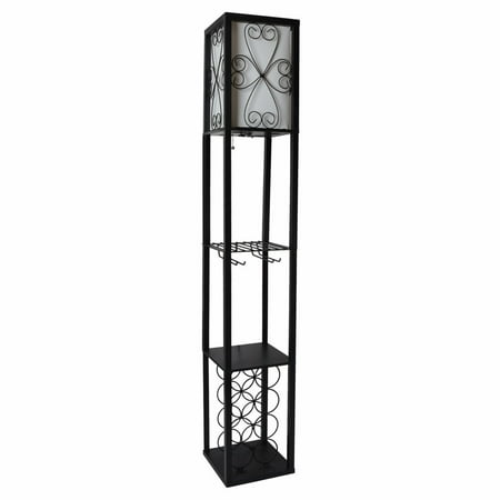 Simple Designs - Floor Lamp Etagere Organizer Storage Shelf and Wine Rack with Linen Shade