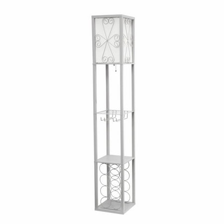 Simple Designs - Floor Lamp Etagere Organizer Storage Shelf and Wine Rack with Linen Shade