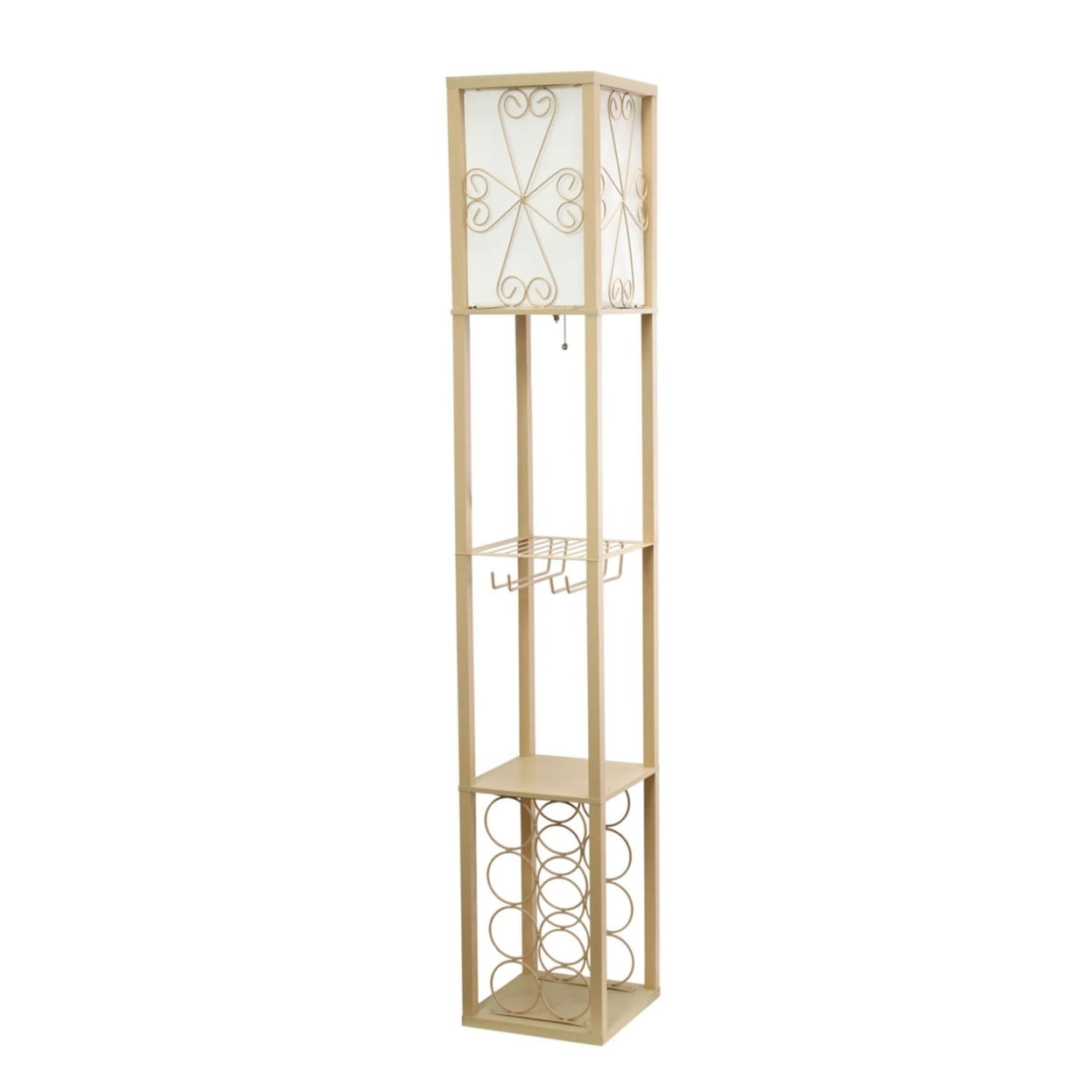 Chic White 12" Multi-Functional Wine Rack Shelf Lamp with Linen Shade