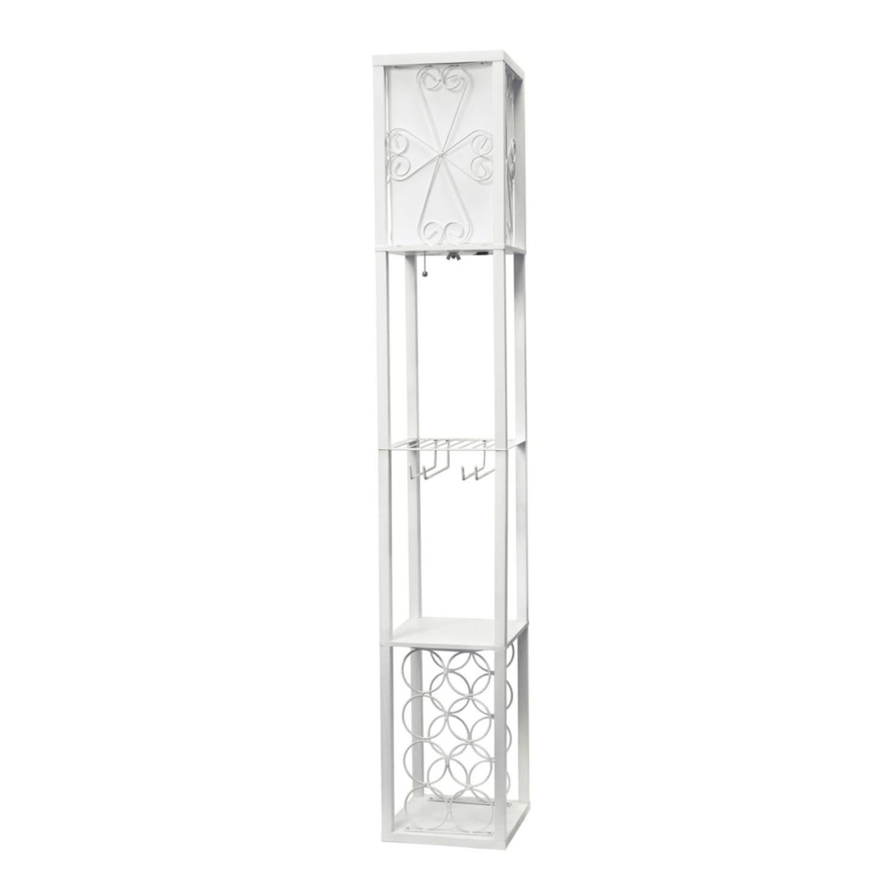 White Wood Etagere Floor Lamp with Wine Rack