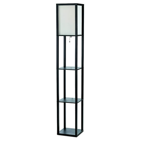 Simple Designs Floor Lamp Etagere Organizer Storage Shelf with Linen Shade, Black price history and forecast - Simple Designs LF1014-BLK