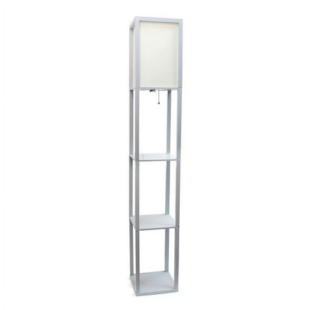 Simple Designs - Floor Lamp Etagere Organizer Storage Shelf with Linen Shade - Silver/White
