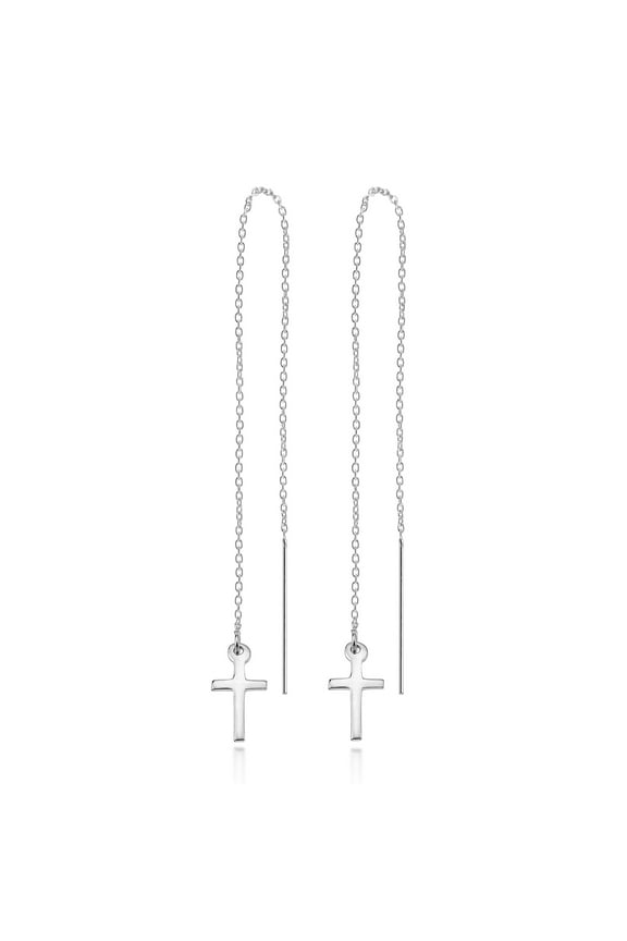 Simple Devotion Cross Sterling Silver Slide-Through Dangle Earrings