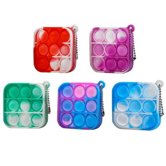 Simple Dimple Mini Stress Relieving Push Pop Bubble Fidget Toy Keychain - 5 Pack