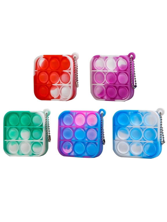 Simple Dimple Mini Stress Relieving Push Pop Bubble Fidget Toy Keychain - 5 Pack