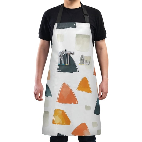 Simple Doodle Triangle Chef Kitchen Apron with Pockets for Women Waterproof Aprons for Cooking Baking