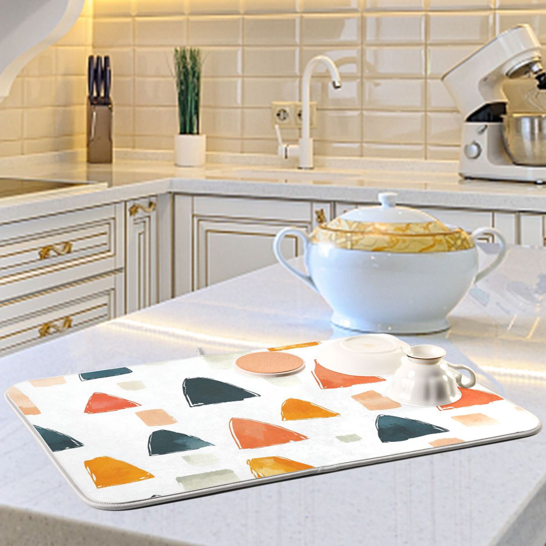 Simple Doodle Triangle Dish Drying Mats for Kitchen Counter Absorbent ...