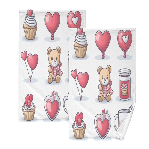 Simple Doole Valentine's Day Icon Set of 2 Pure Cotton Towels, 16'' x 28'', Highly Absorbent and Soft