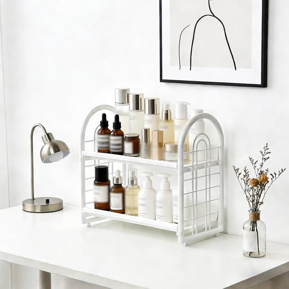 Simple Double Layer Desktop Storage Rack, Desk Mini Bookshelf Organizer, 2 Tier Hollow Tabletop Shelf for Office Dormitory, Sturdy Desktop Storage Shelf with Minimalist Des