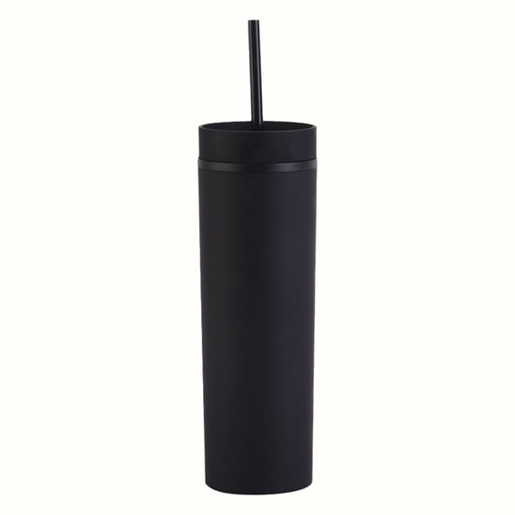 Simple Double Wall Reusable Cups with Lids and Straws for Cold Drinks, Insulated Plastic Tumblers with Lids and Straw, 16 oz Capacity