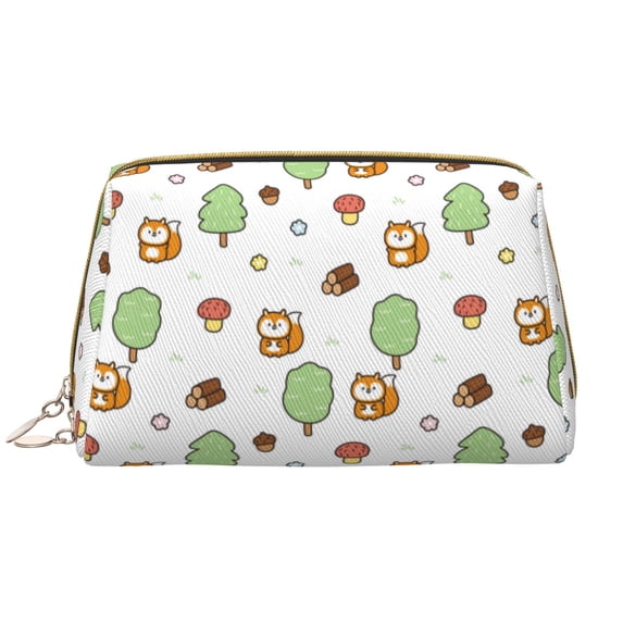 Simple Drawing Cute Squirrel Tree Makeup Bag, Large Capacity Travel Cosmetic Bag for Women Girls- Travel Toiletry Bag Leather Portable Waterproof Makeup Case Organizer with Handle