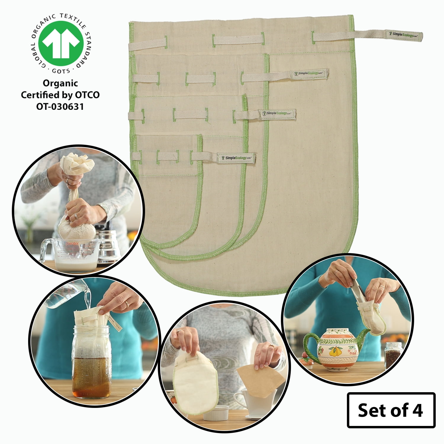 Organic Cotton Reusable Nut Milk, Coffee, & Tea Straining Bags — Simple  Ecology