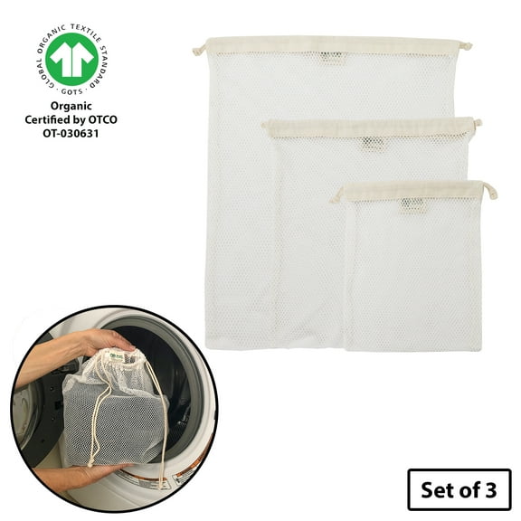 Simple Ecology Organic Cotton Mesh Laundry, Washer and Dryer Bags - Set of 3 (S, M, L)