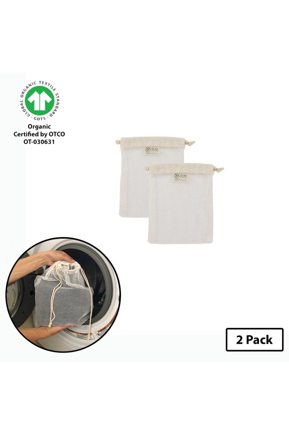 Organic Cotton Mesh Laundry, Washer and Dryer Bags - X-Small 2 Pack