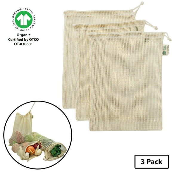 Simple Ecology Organic Cotton Mesh Reusable Grocery Shopping Produce Bags - Medium 3 Pack