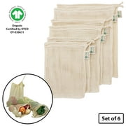 Simple Ecology Organic Cotton Mesh Reusable Grocery Shopping Produce Bags - Set of 6 (2 ea. L, M, S)