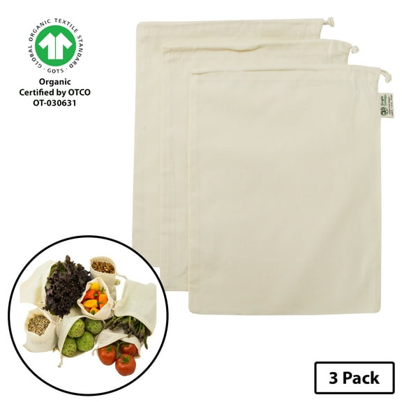 Simple Ecology Organic Cotton Muslin Reusable Grocery Shopping Produce Bags - Large 3 Pack