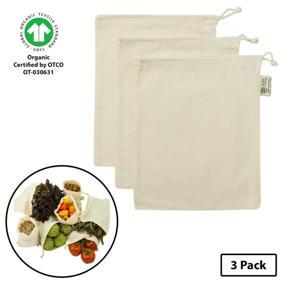 Simple Ecology Organic Cotton Muslin Reusable Grocery Shopping Produce Bags - Medium 3 Pack