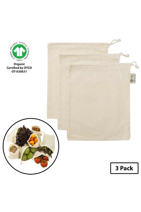 Organic Cotton Muslin Reusable Grocery Shopping Produce Bags - Medium 3 Pack