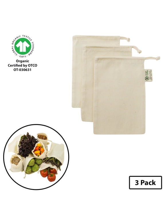 Organic Cotton Muslin Reusable Grocery Shopping Produce Bags - X-Small 3 Pack
