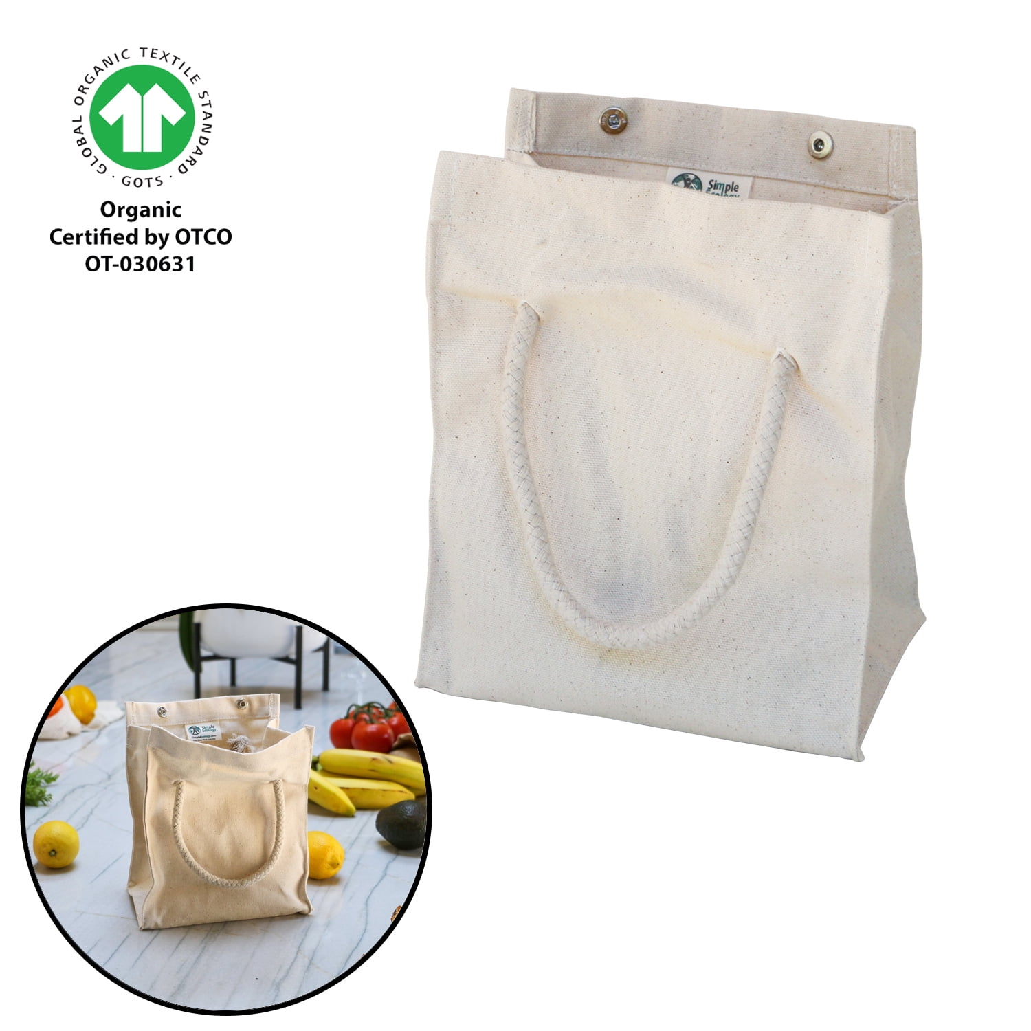 Natural Organic Cotton Insulated Tote Bag with Snap Closure