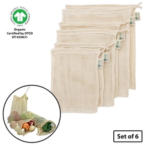 Simple Ecology Reusable Eco Bags, Organic Cotton Mesh, Set of 6-Piece, Natural