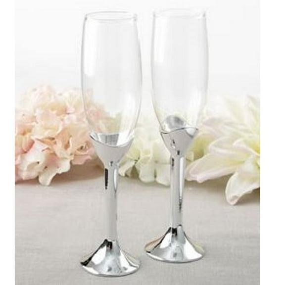 Simple Elegance Classic Silver Glass Stem Champagne Toasting Flutes Set of 2