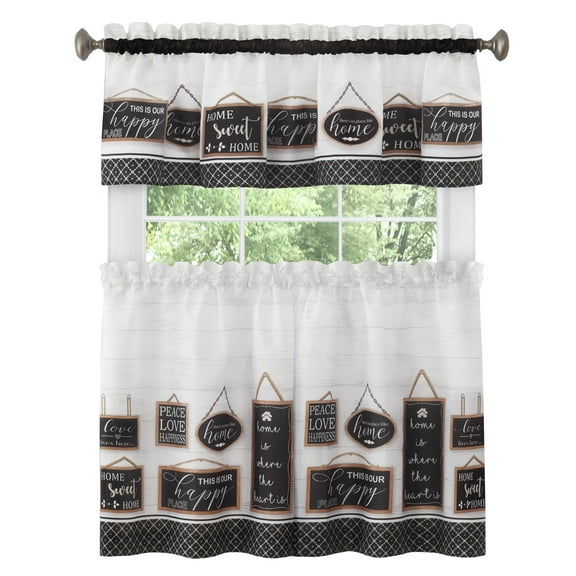 Simple Elegance Modern Farmhouse Tier and Valance Window Curtain Set - 58x24 - Black