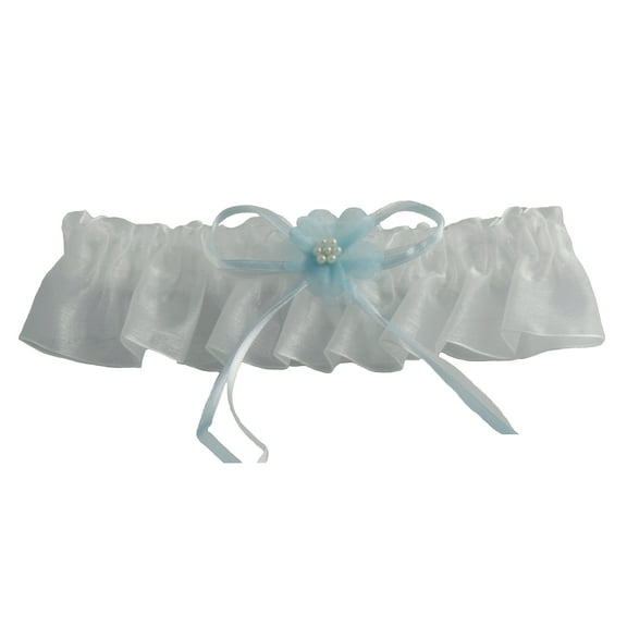 Simple Elegance Wedding Garters - Ivory and Blue