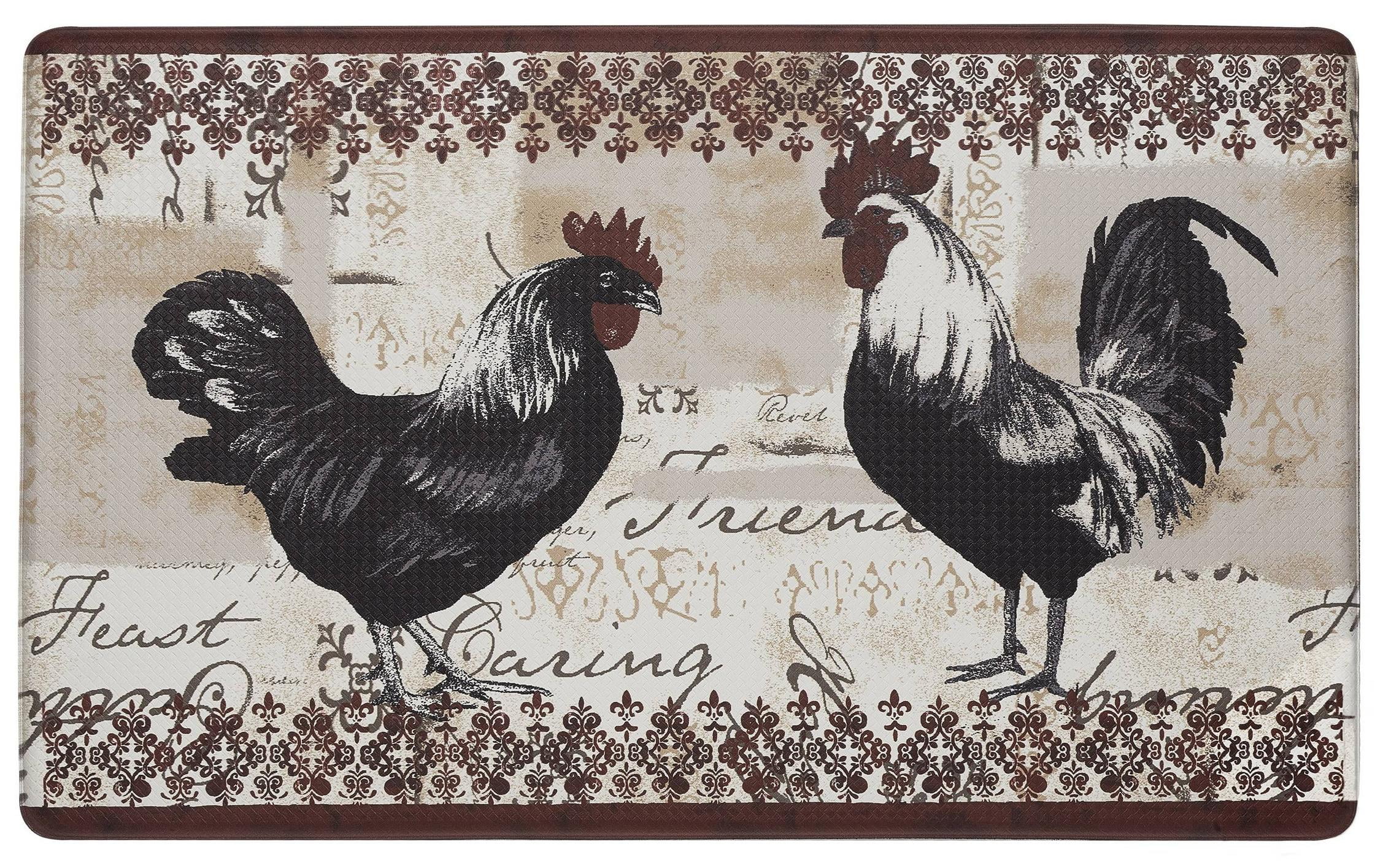 Rooster Design Beige and Brown Memory Foam Anti-Fatigue Kitchen Mat
