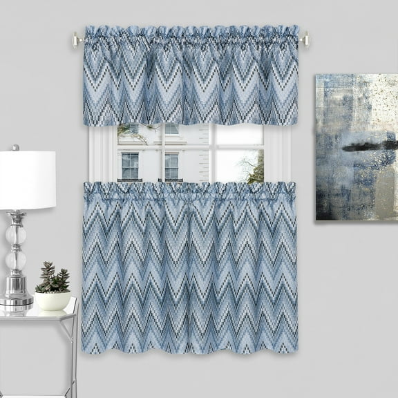 Simple Elegance by Ben&Jonah Lyla Window Curtain Tier Pair and Valance Set - 58"W x 36"L - Ice Blue