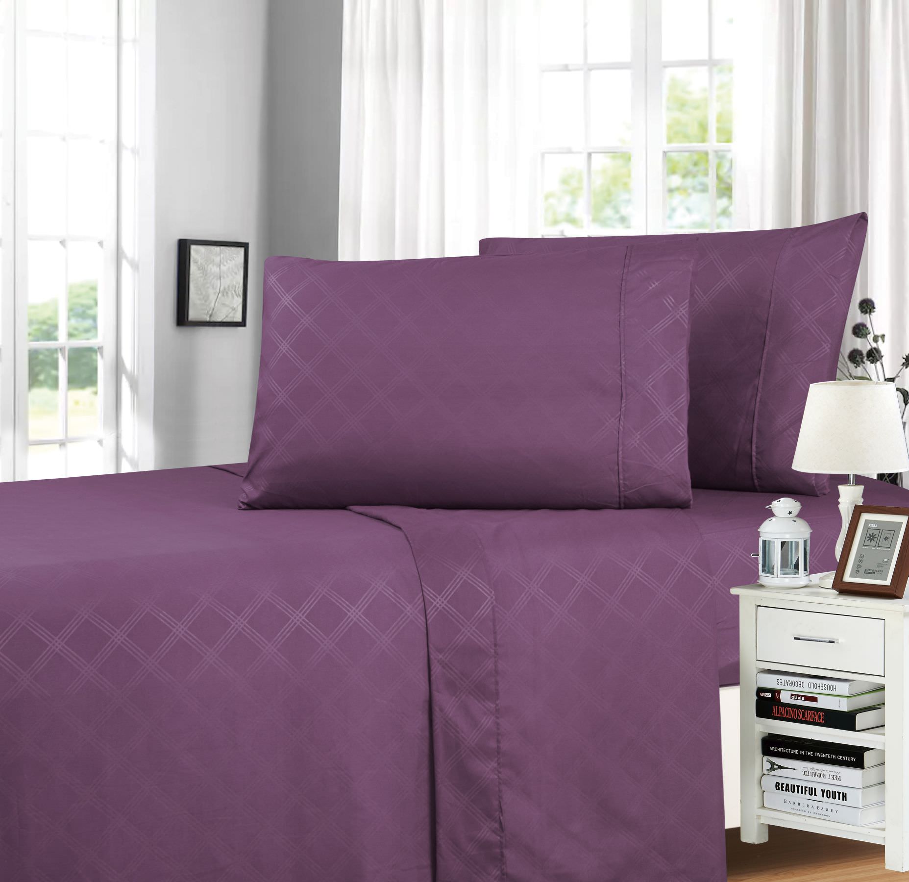 Simple Elegance by Ben&Jonah Queen Size Plaid Embossed 4 Piece Sheet Set - Purple - image 1 of 1